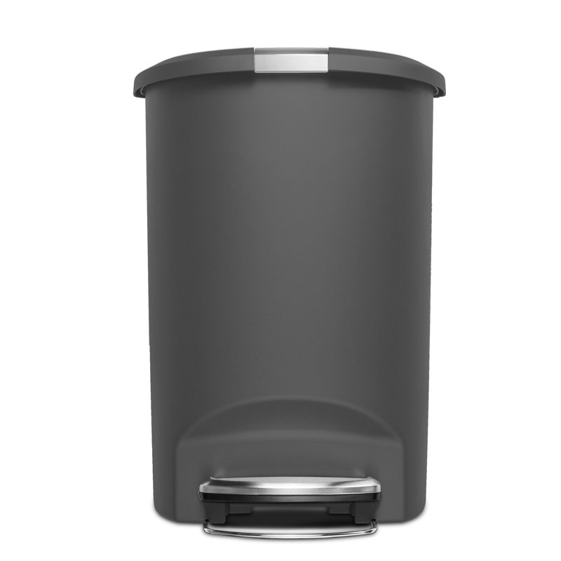 Simplehuman 50 Liter / 13 Gallon Semi-Round Kitchen Step Trash Can with Secure Slide Lock, Plastic, Gray