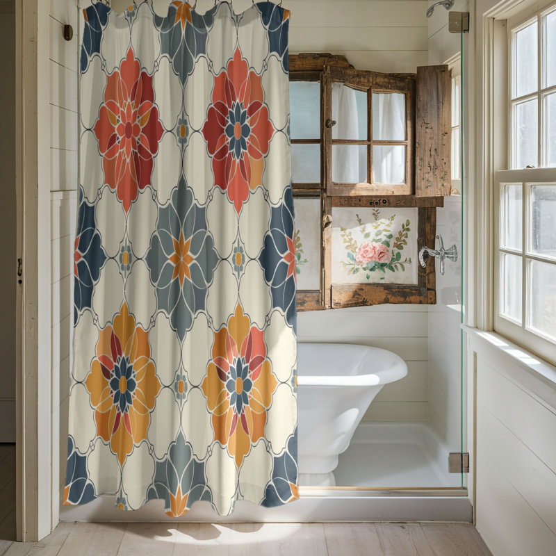 Retro Tile - Premium Shower Curtain, 74"H x 71"W