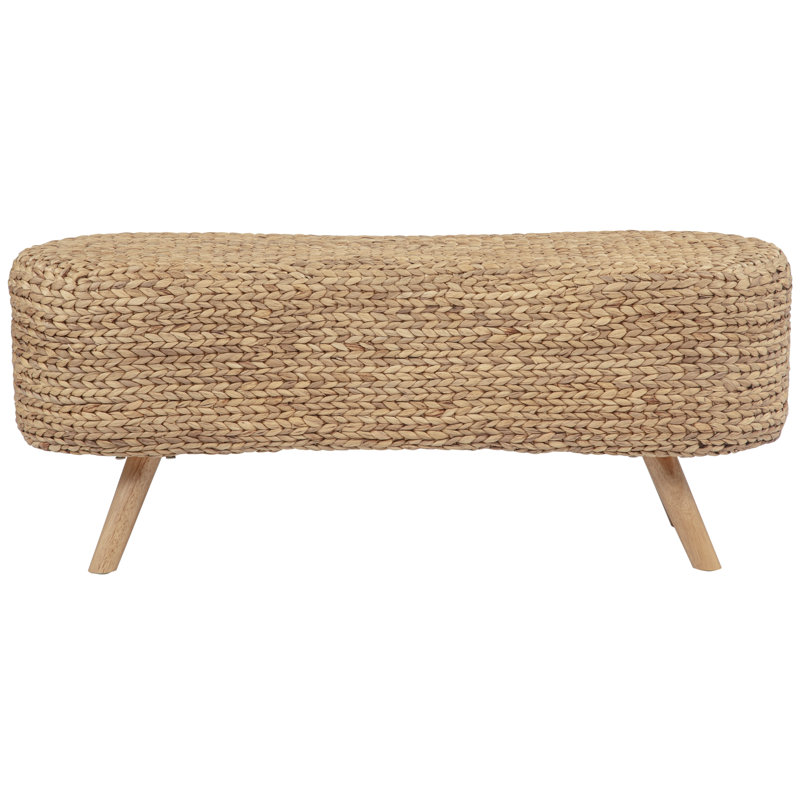 8-shaped Design Water Hyacinth Bench With Solid Hardwood Legs