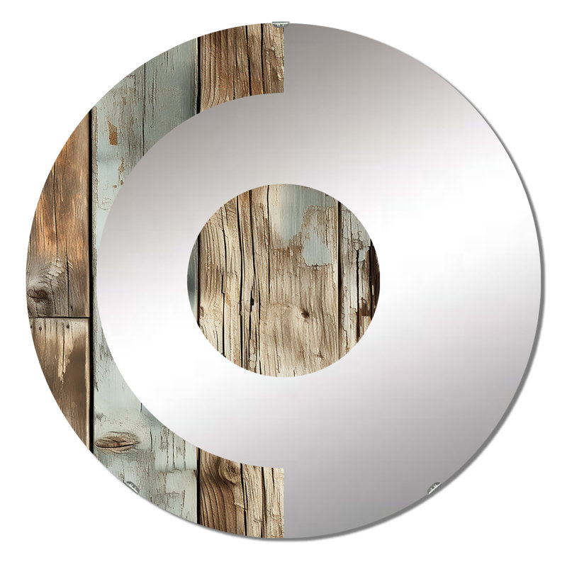 Rustic Planks Harmony - Half Circle Wall Mirror, 31.4" x 31.4"