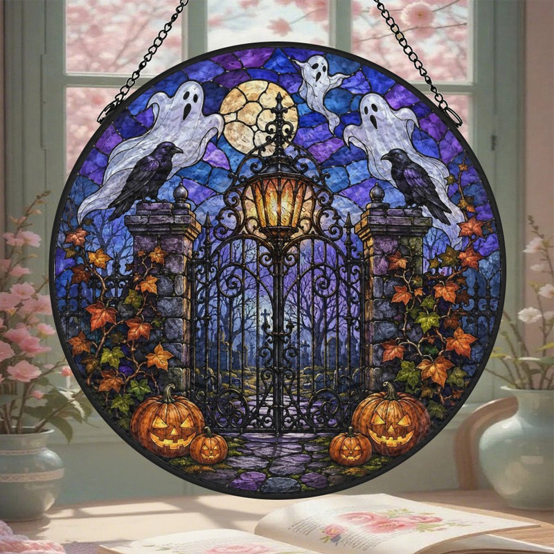 Panneau de vitrail Halloween pour fenêtre, 3,5 x 3,5 po (9 x 9 cm)