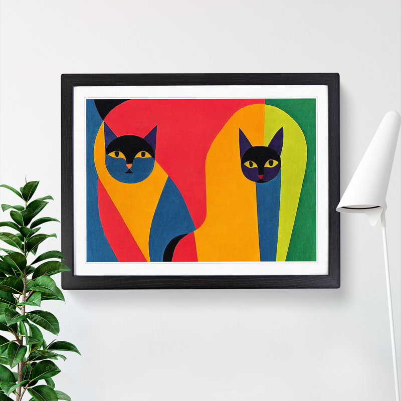 Two Abstract Cats Vol.7 - Framed Print, Black, 46cm H x 64cm W x 2cm D