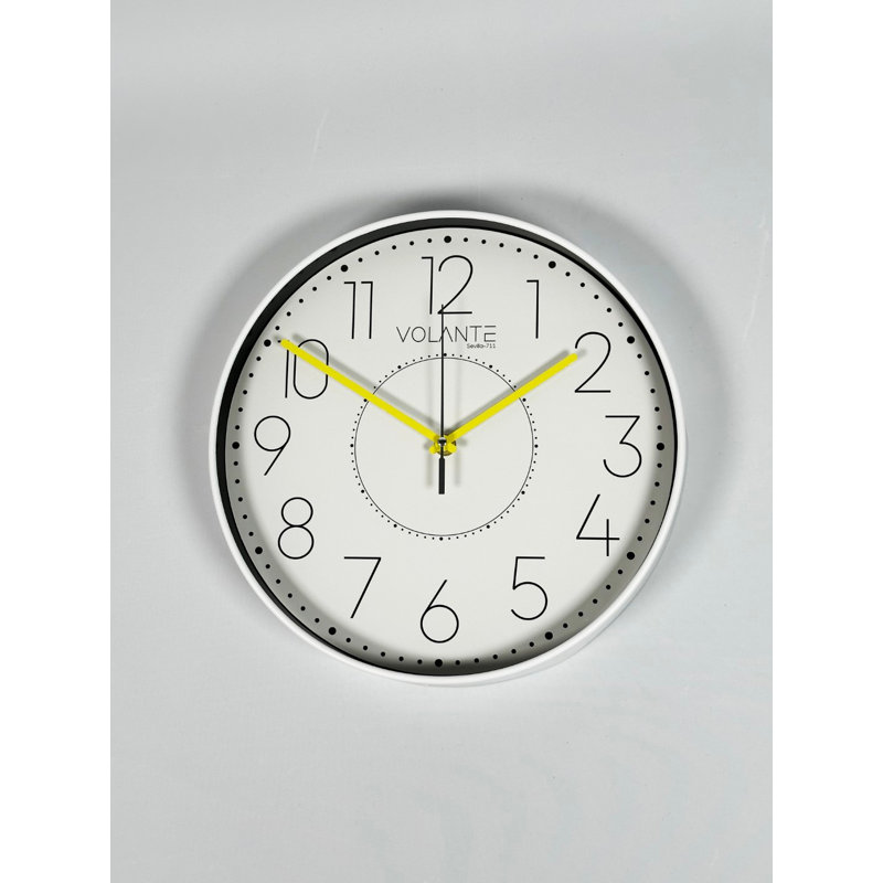 Elegant Decorative Wall Clock, 12 x 12 inches, White & Yellow | 100% Durable Plastic, Real Glass Cover, Thickness: 1.8 inches | Stylish Home Décor for Living Room, Kitchen, and Office Spaces, Timeless Design