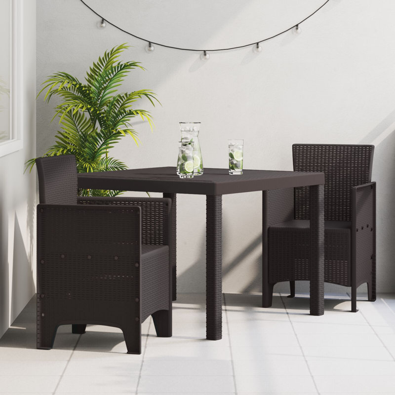Garden Dining Set 3-Piece Set Resin Sturdy Rectangular, Brown