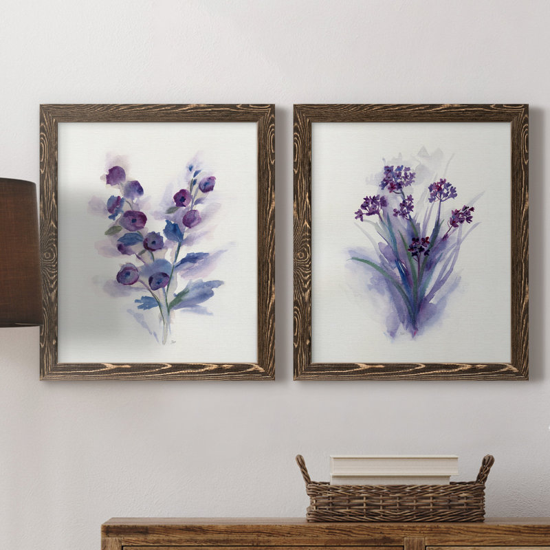 «Pretty in Purple I», ensemble de 2 reproductions d'art, H 24 po x l 36 po x P 1,5 po, Toile avec cadre en noyer