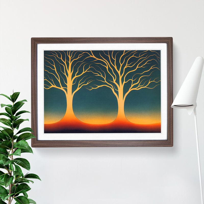 Exhilarating Trees Abstract - Single Picture Frame Print, 46cm H x 64cm W x 2cm D, Walnut
