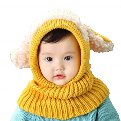 Kids Cute Baby Toddler Beanie Hat Hooded Scarf Dog Ears Knitted Winter Warmer
