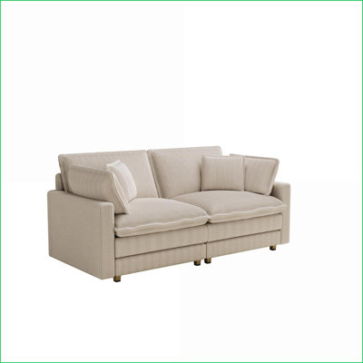 Canapé modulaire en forme de L avec 4 coussins et repose-pieds amovible pour salon | Beige | Velours côtelé