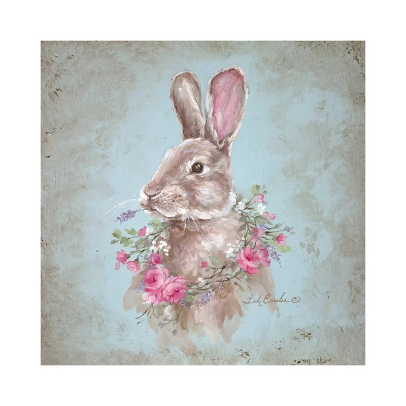 Bunny With Wreath by Debi Coules - Painting on Canvas, 66.04 cm H x 66.04 cm W x 1.91 cm D, No Frame