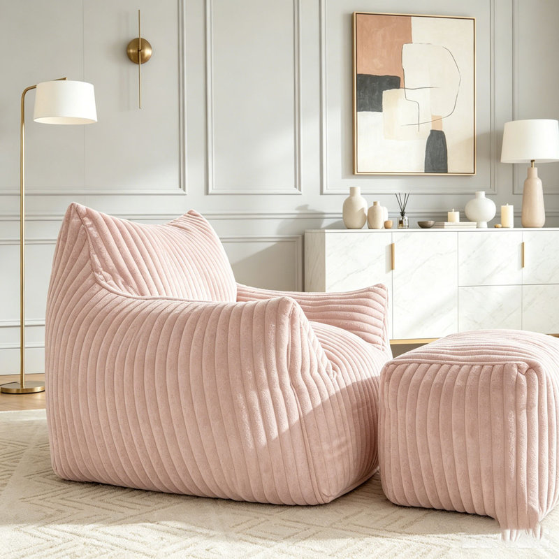 Canapé avec repose-pieds, Pink