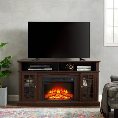 Classic TV Media Stand Modern Entertainment Console With 23" Fireplace Insert For TV Up To 65" With Open And Closed Storage Space