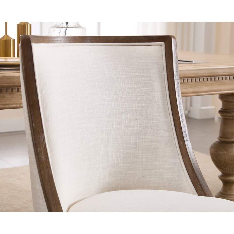 Vintage Style Upholstered Solid Wood Legs Linen Dining Chair With Backrest, With Solid Wood Frame, For Dining Room/Living Room