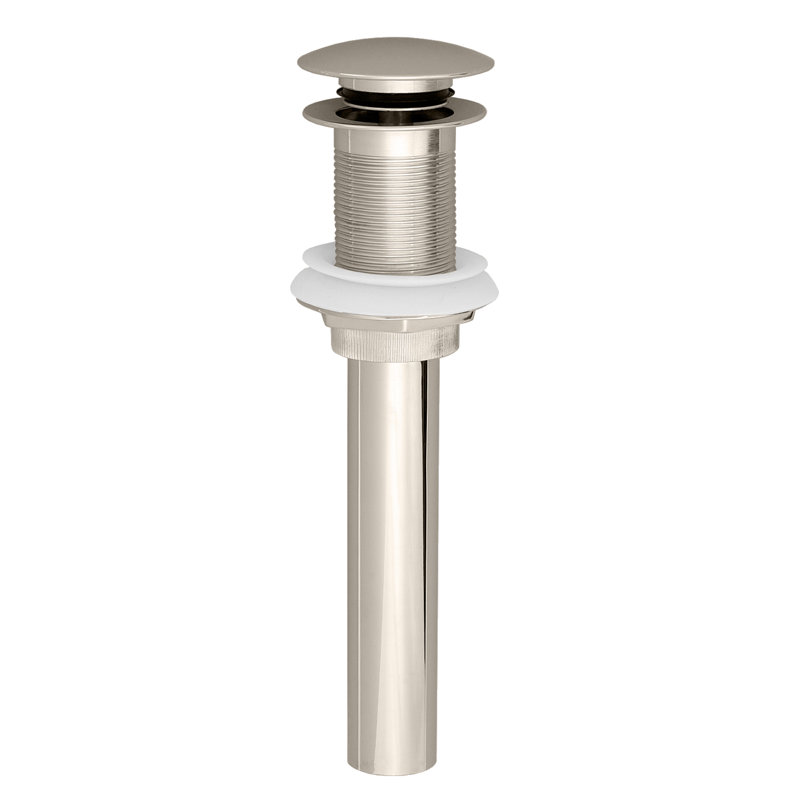Mushroom Style Push-Down Lavatory Drain Assembly without Overflow Holes - Exposed, Polished Nickel