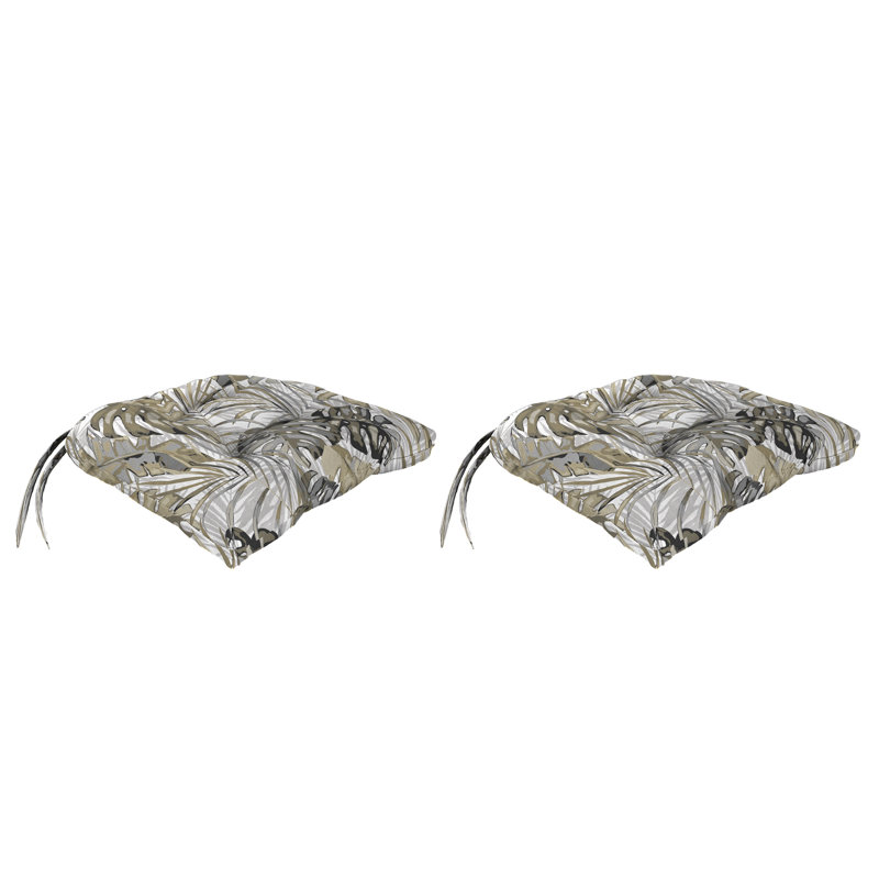 17" x 18" Bryan Walnut Leaves Tufted Outdoor Wicker Seat Cushion with Ties (Set of 2), Beige Toile