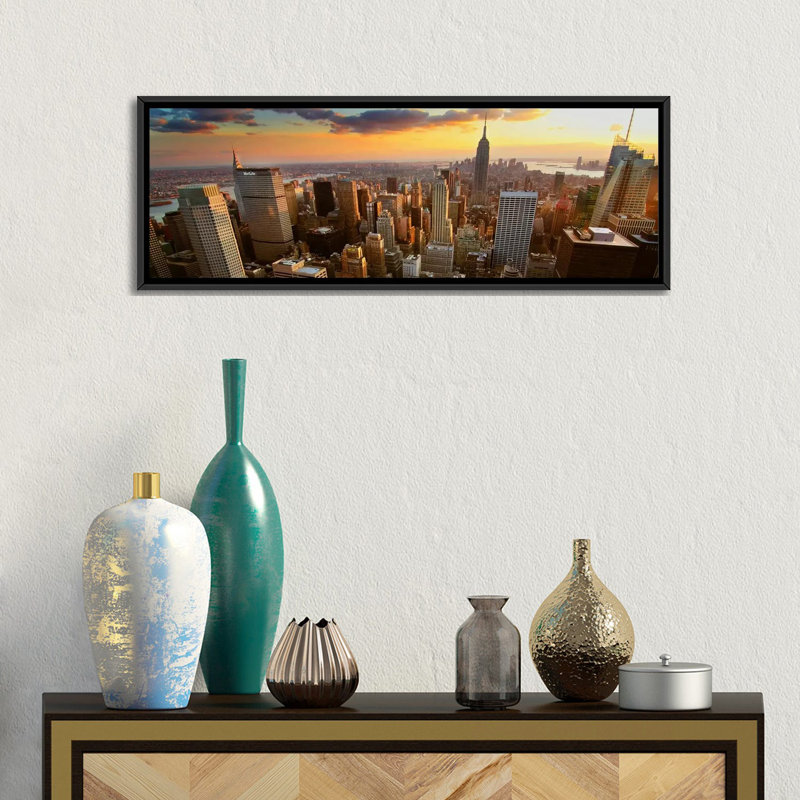« new york horizon cityscape (coucher de soleil) », reproduction de photo sur toile, H 12 po x l 36 po x P 1,5 po