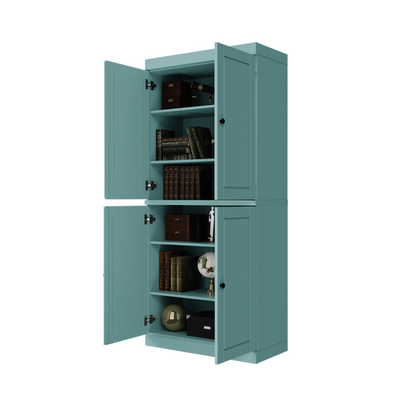Bibliothèque à 6 tablettes en bois massif l 32 "x H 71,5" Arreana, Bleu aqua