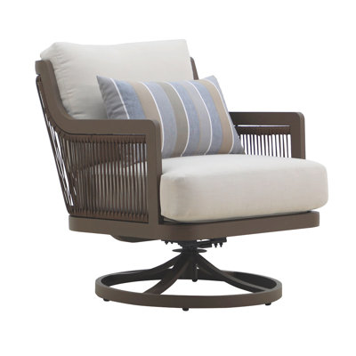 Geny Swivel Patio Chair Set Of 2, Pillow, Gray Sundura, Brown Wicker