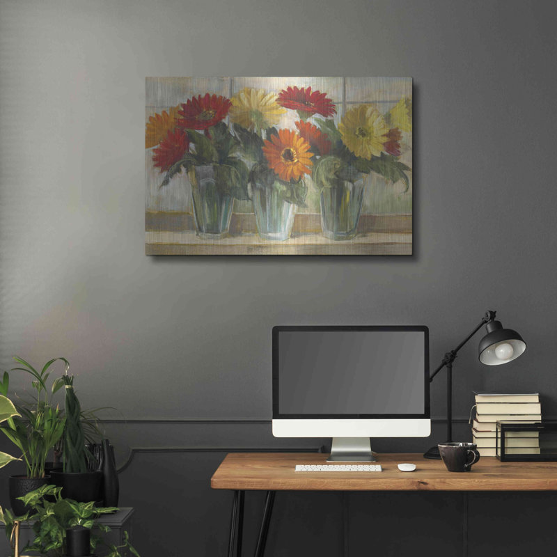 "Gerberas dans des vases en verre" par Carol Rowan, H 12 po x l 16 po 