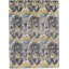 Wool Damask Area Rug in Dark Gray/Yellow