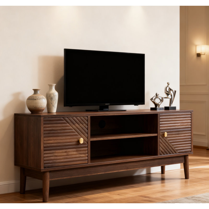 43.31 Inch Tv Stand, Mid-century Modern Tv Stand For 32/45 Inch Tv, Entertainment Center With Storage, Media Console Table For Living Room And Bedroom, Walnut