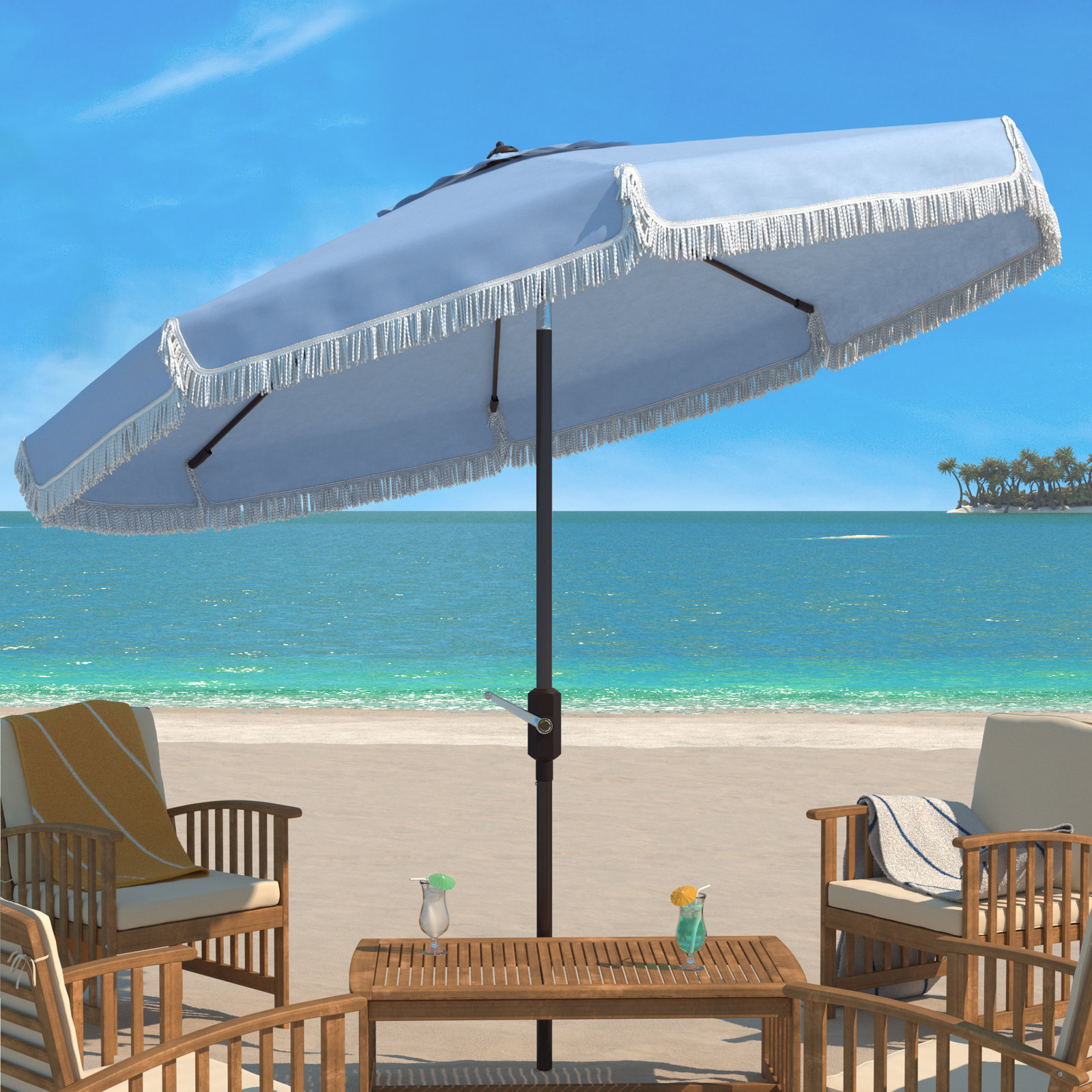 Argentina 100.79'' Outdoor Umbrella, Baby Blue/White
