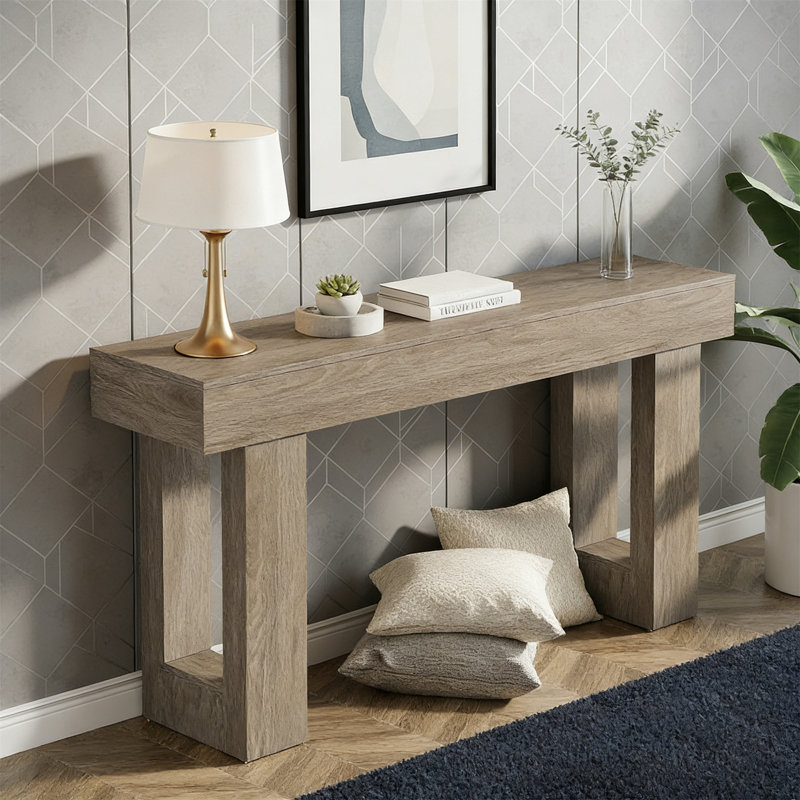 Table de canapé en bois, console de 63 pouces pour entrée, Gris