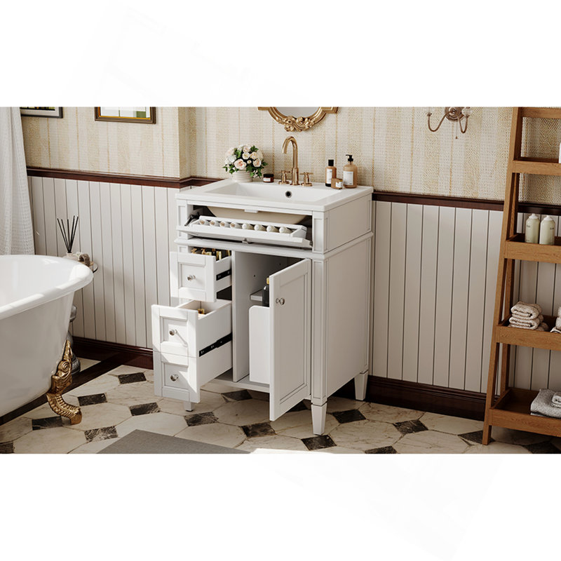 Meuble-lavabo 24 po avec lavabo supérieur, meuble-lavabo moderne avec 2 tiroirs et un tiroir basculant, meuble-lavabo simple
