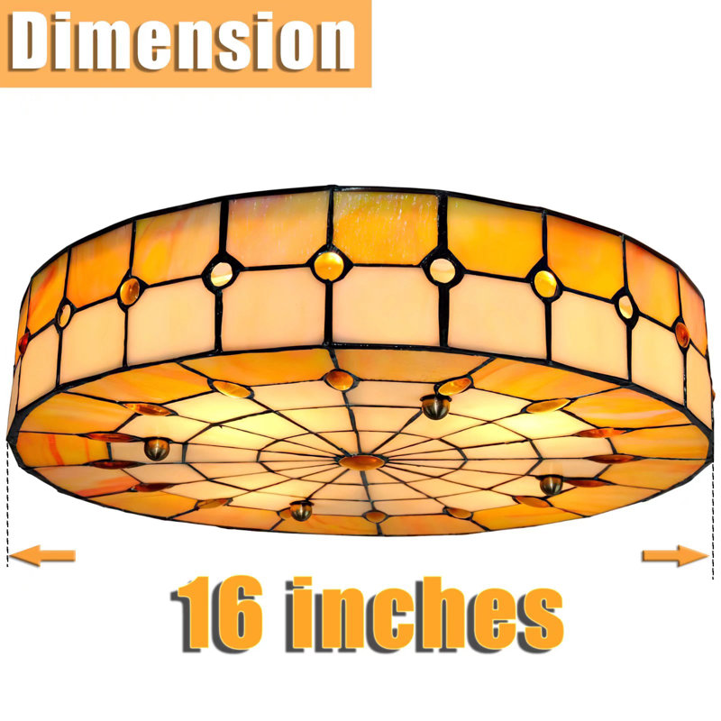 Sandston 16" 3-Light Dimmable Tiffany Stained Glass Flush Mount Ceiling Light