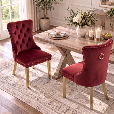 Modern Velvet Upholstered Dining Chair with Tufted Back, Nailhead Trim(Set of 2)