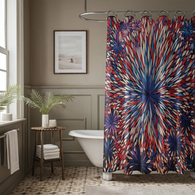 Rideau de douche standard 1 pièce rouge, blanc et bleu
