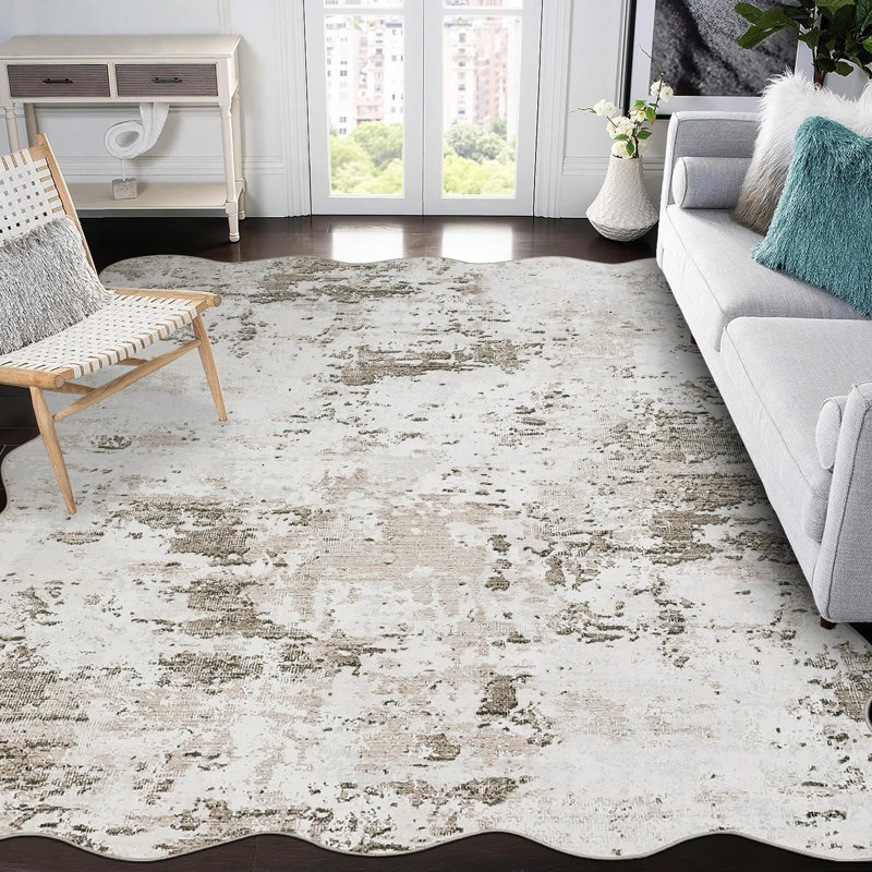 Rectangle Floral Area Rug, Rice brown, 120*170cm