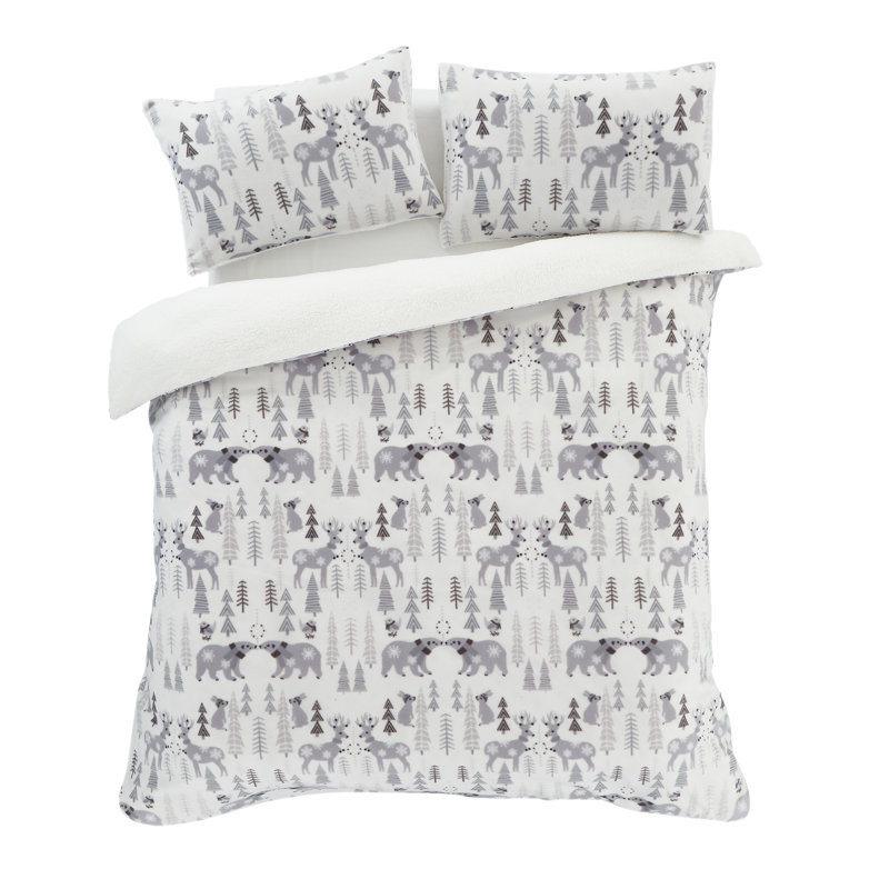 Cosy Winter Woodland Fleece Duvet Cover Set, Single