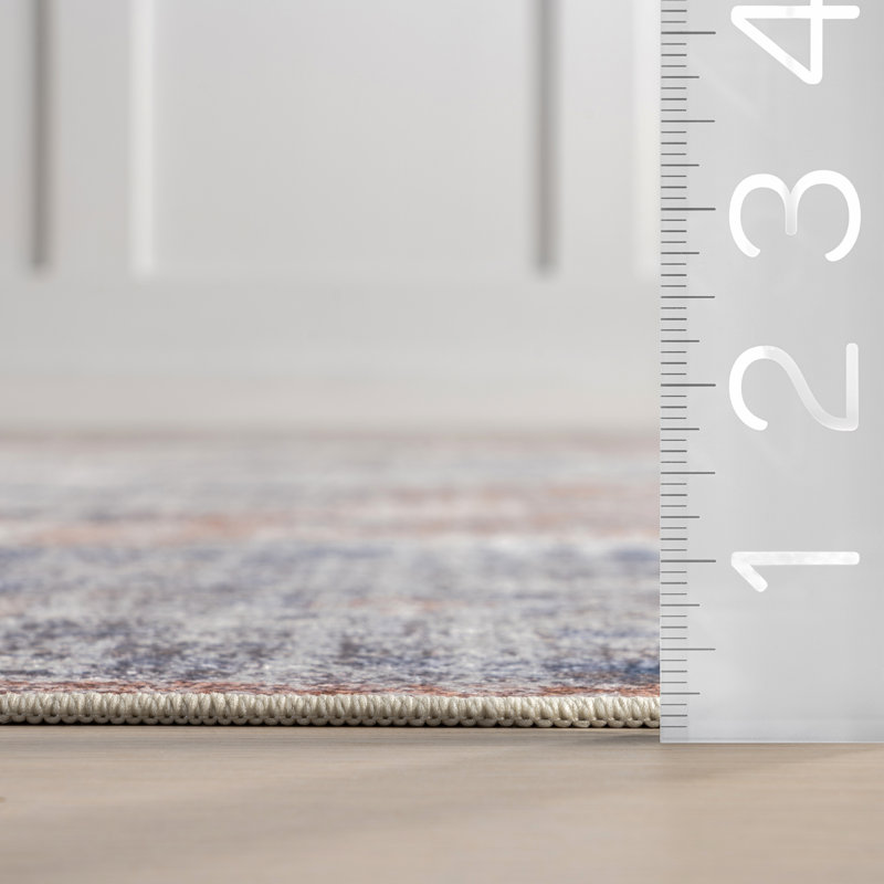 Tapis lavable à la machine Bungalow Rose Iana Medallion SplashGuard, Rond 8 pi