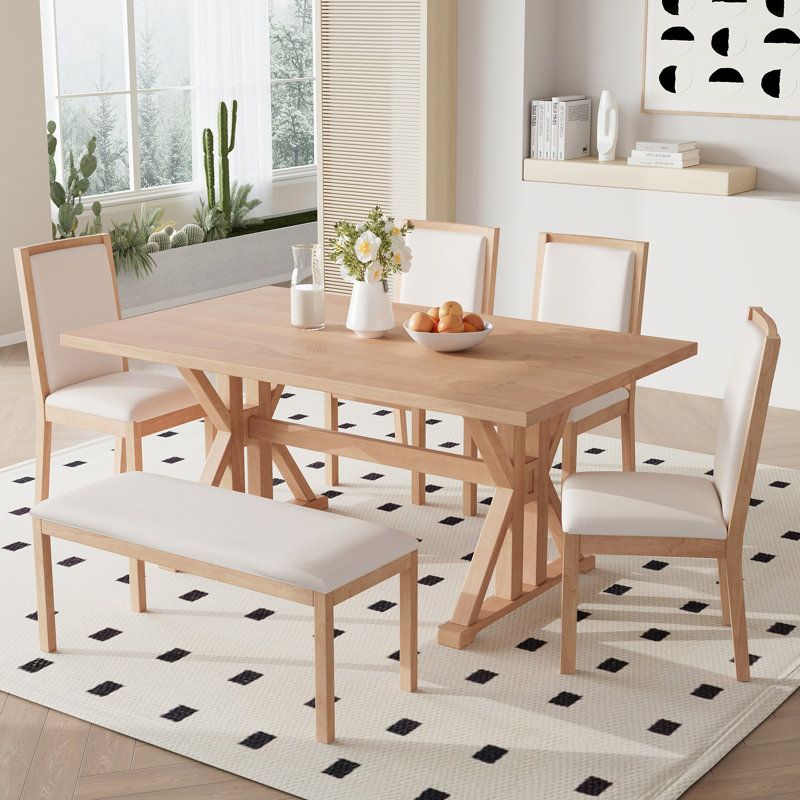 Ensemble de table de salle à manger 6 pièces Farmhouse Classical, Naturel