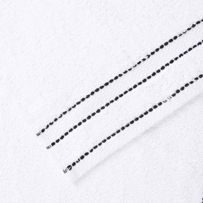 Ensemble de serviettes 12 pièces en coton égyptien Giza, Blanc/Noir
