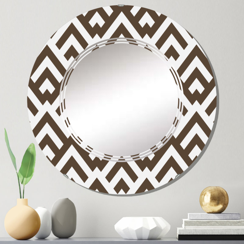 Géométrie triangulaire brun foncé - Miroir mural rond moderne, 24 po x 24 po