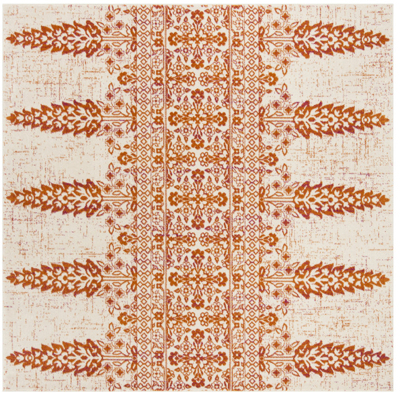 Annette Floral Ivory/Gold Area Rug, Square 6'7"