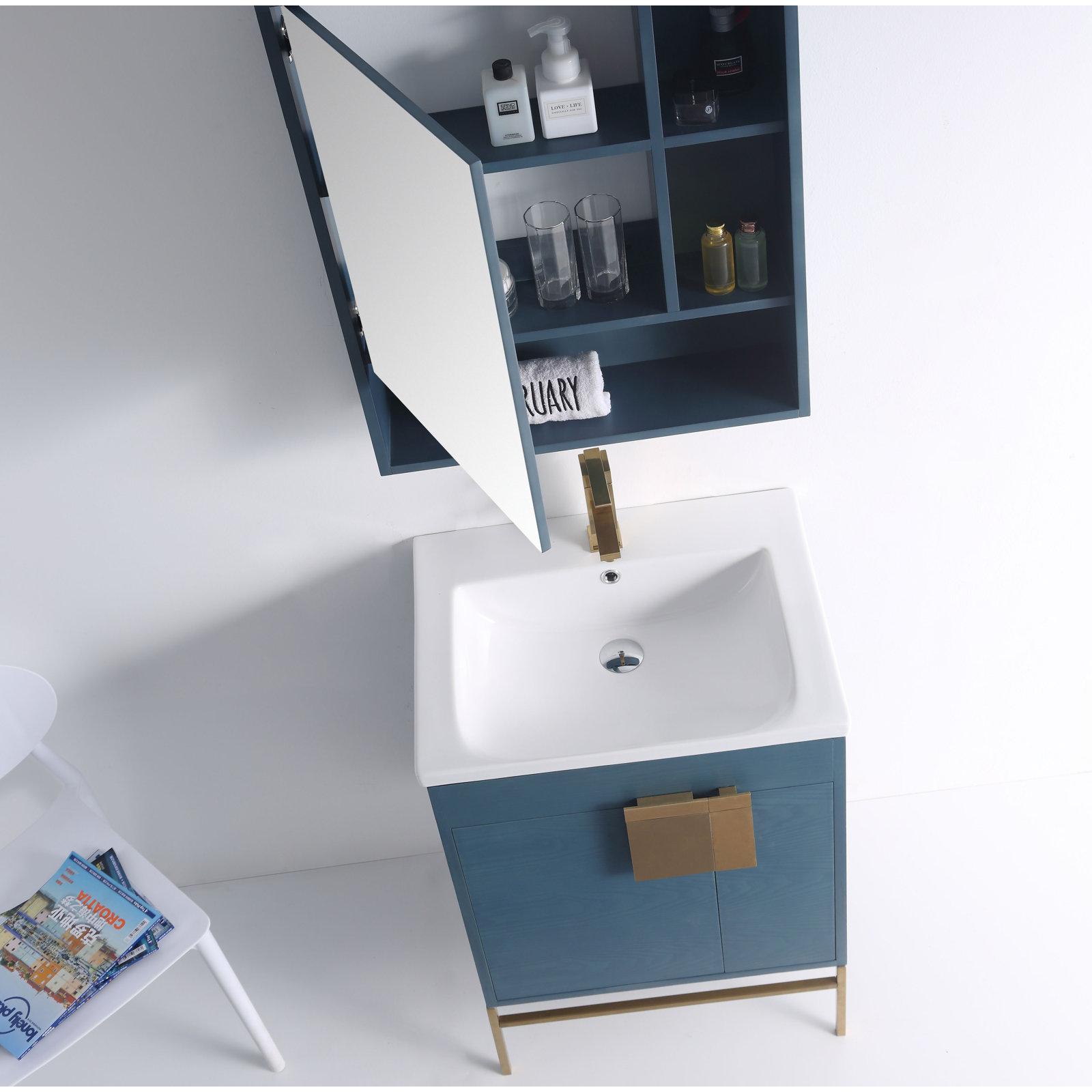 Maisie 24'' Single Bathroom Vanity, Satin Brass, French Blue