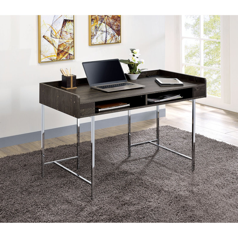 Bureau d'ordinateur moderne avec support USB avec tiroir et espace de rangement moderne en bois et acier