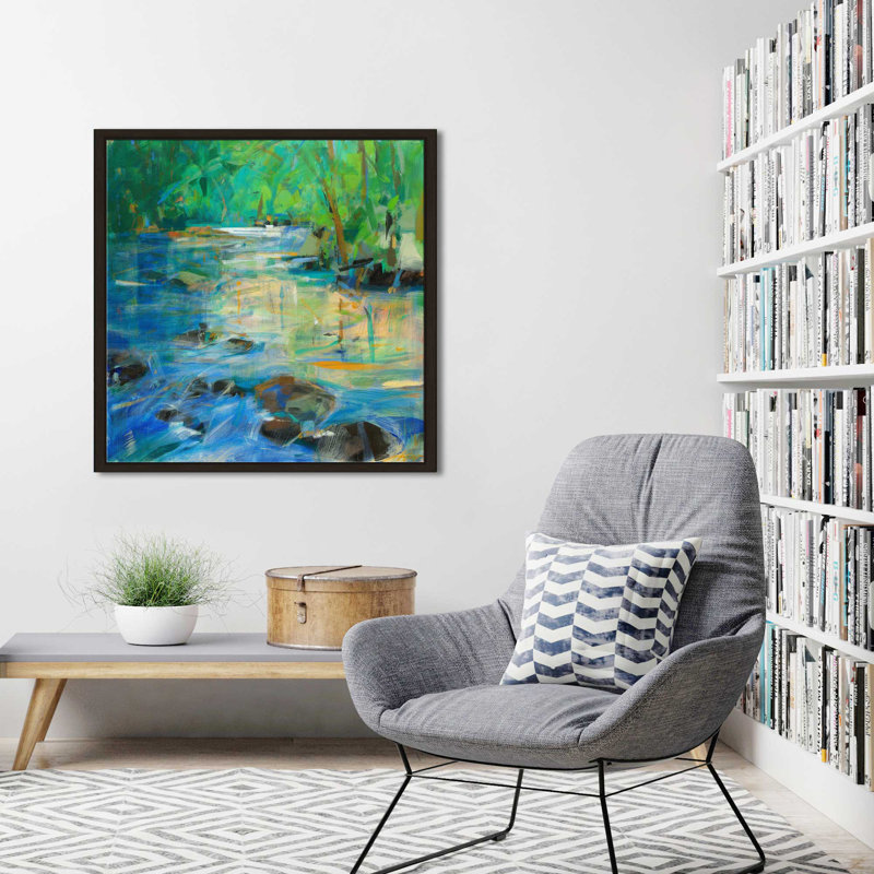 Centrage par Angela Saxon - Peinture, H 21,5 po x l 21,5 po x P 2 po, Cadre flottant espresso