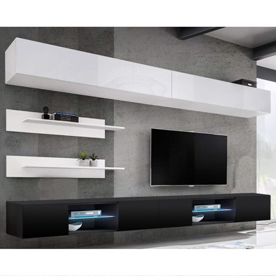 Livermore 126" Modern Floating Wall Mounted Entertainment Center with 16-Color LED Lighting, High Gloss Finish