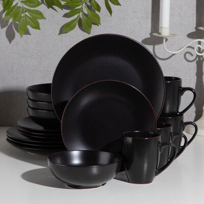 16 Piece Stoneware Dinnerware Set, Service for 4 -  Vancasso, VC-MODA-BK-SL