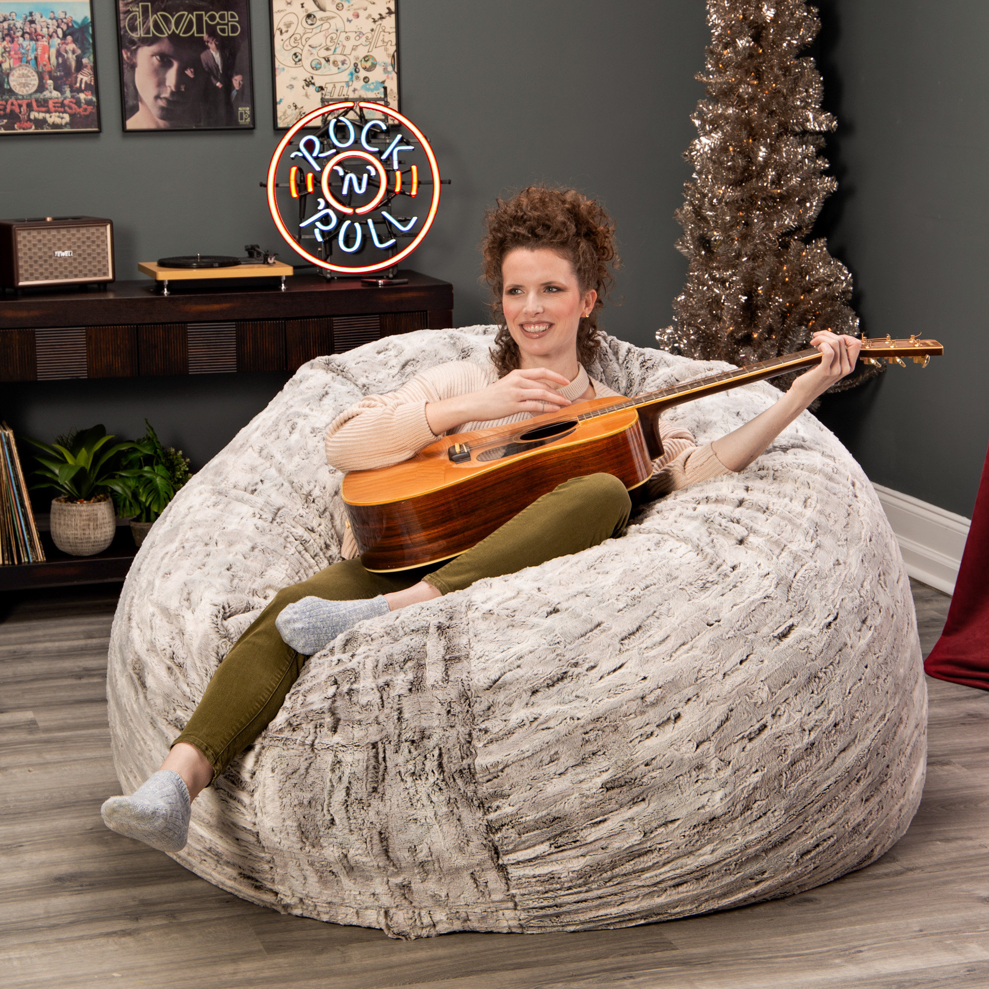 Jaxx 6 Foot Cocoon Large Bean Bag Chair, Premium Luxe Faux Fur