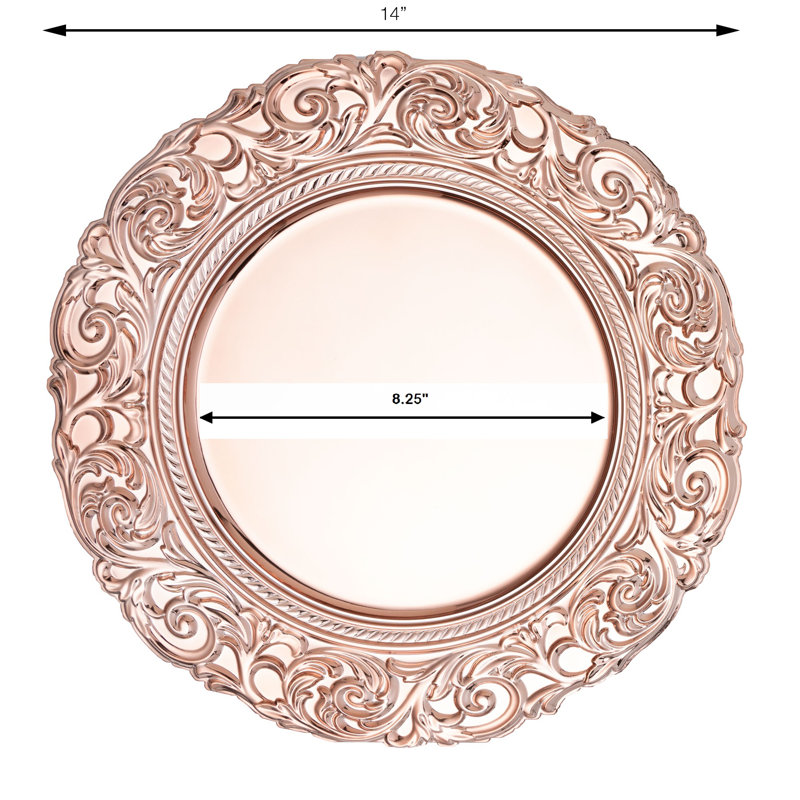 Assiette de présentation rétro en métal de 14 po Rosdorf Park (6 pièces) avec bordure gravée au design baroque, Or rose