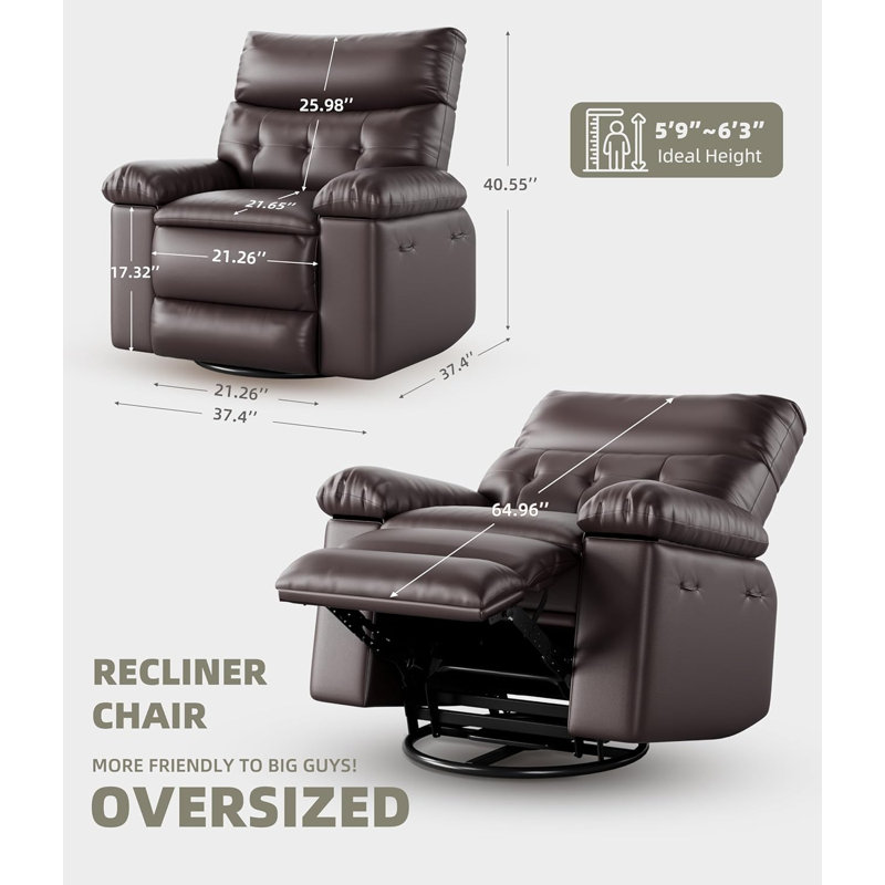 Fauteuil inclinable berçant de 22 po de largeur avec siège surdimensionné, Marron foncé