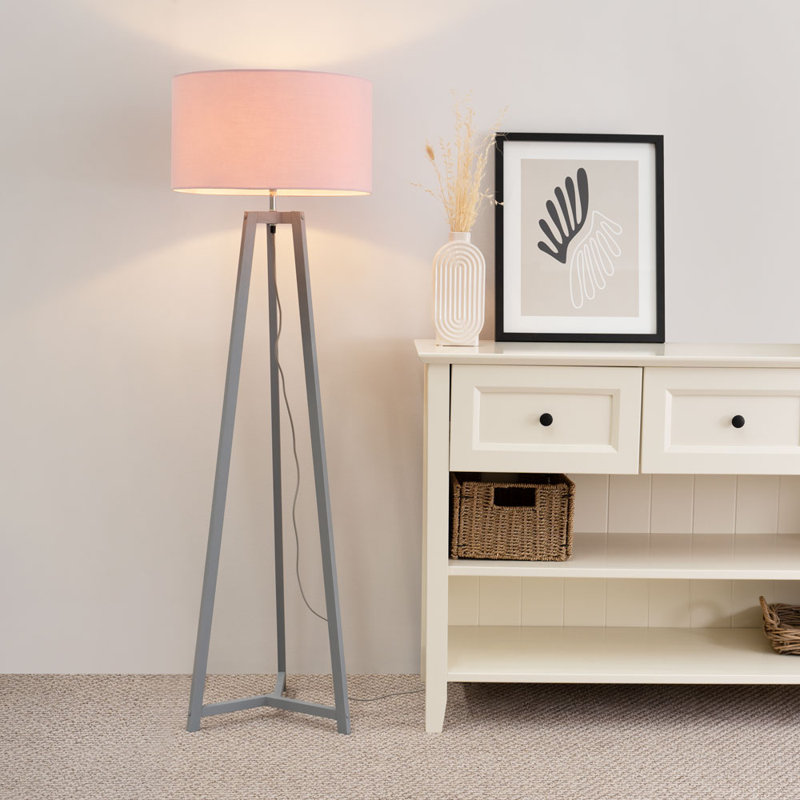 Rhavyn 148cm Traditional Floor Lamp, Matte Grey, Blush Pink