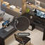 Bureau en L noir avec armoire en bois massif-360731083