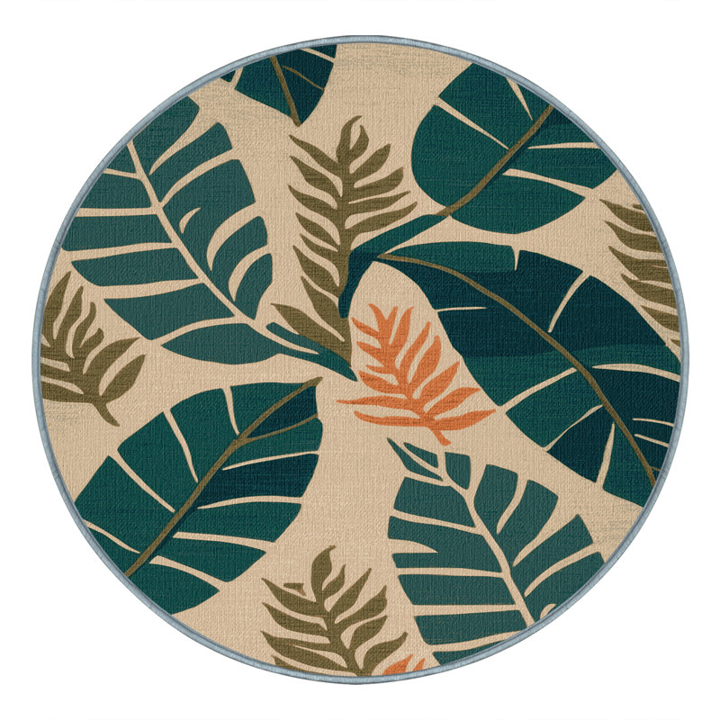 Tapis hawaïen lavable à feuilles stylisées, Rond 3 pi