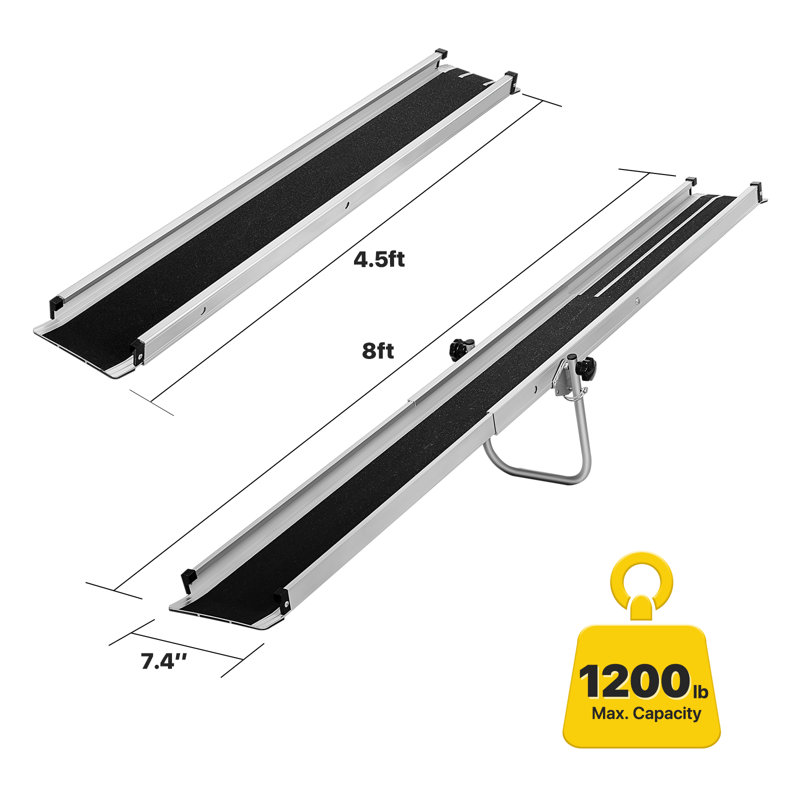 Rampe anti-dérapante en aluminium pour fauteuil roulant 8FT capacité 1200 lb avec support de support stable pour les portes et les scooters