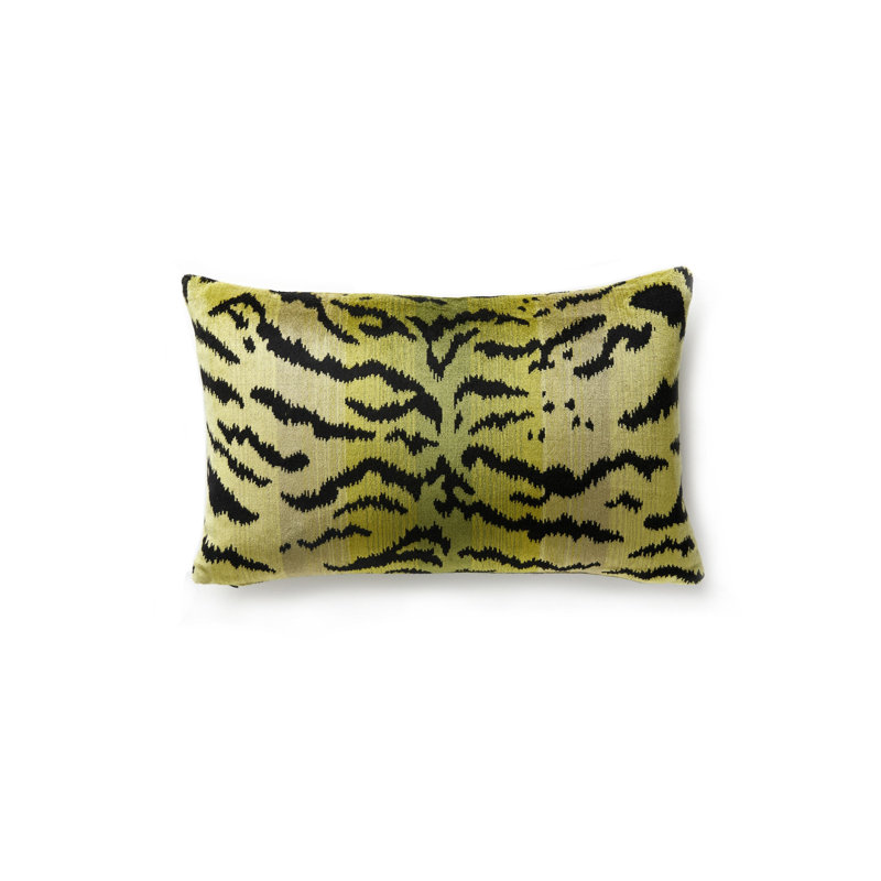 Wild Glamour Silk Lumbar Pillow Cover & Insert, Green/Black Animal Print, 14" H x 22" W x 6" D